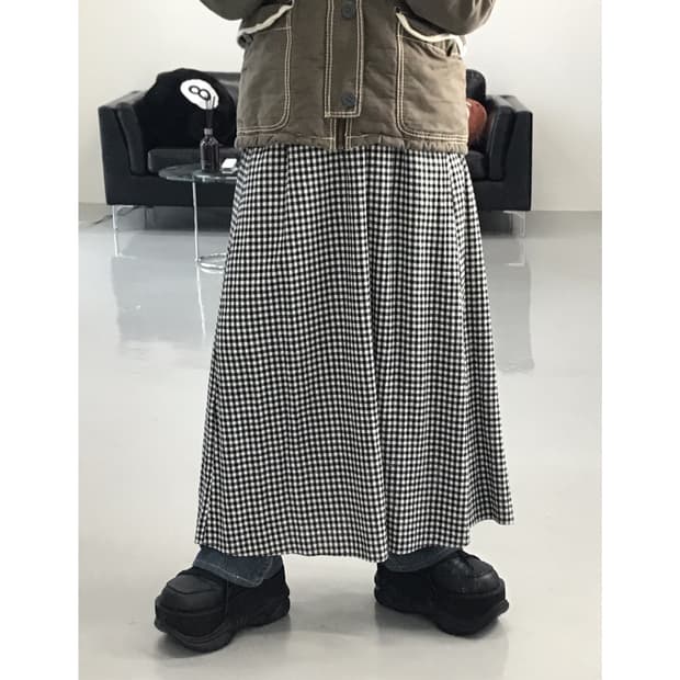 Gu Checked Long Skirts
