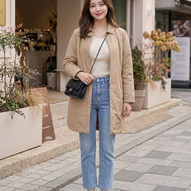 BCBG 스냅버튼 패딩 하프 코트