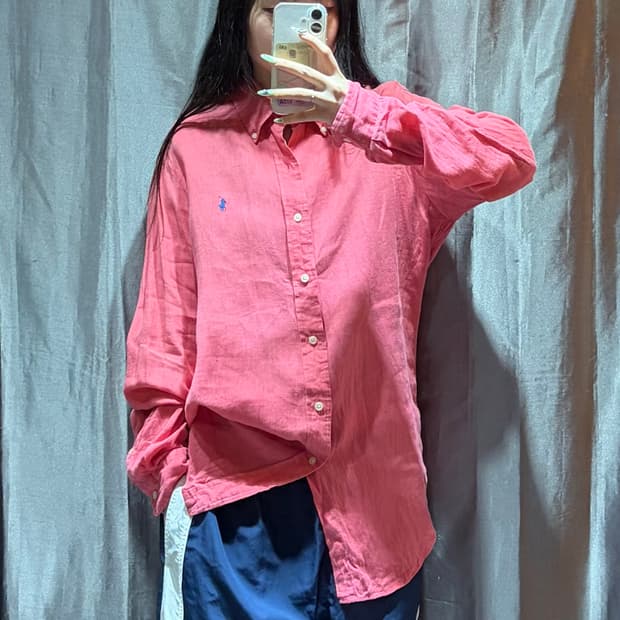 S 폴로랄프로렌 커스텀핏 핑크 린넨 셔츠