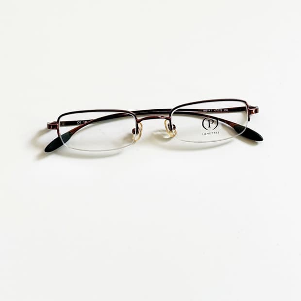 90s P LUNETTES 브라운 반무테 스퀘어 메탈 빈티지 안경