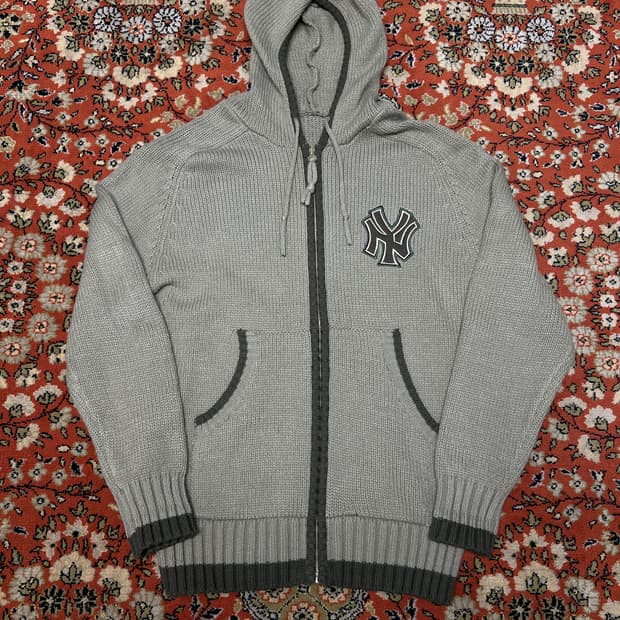 [FREE] New York Yankees 니트 후드집업 카키