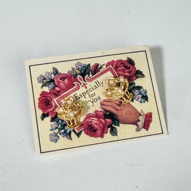 AVON 빈티지 골드 진주 꽃바구니 귀걸이