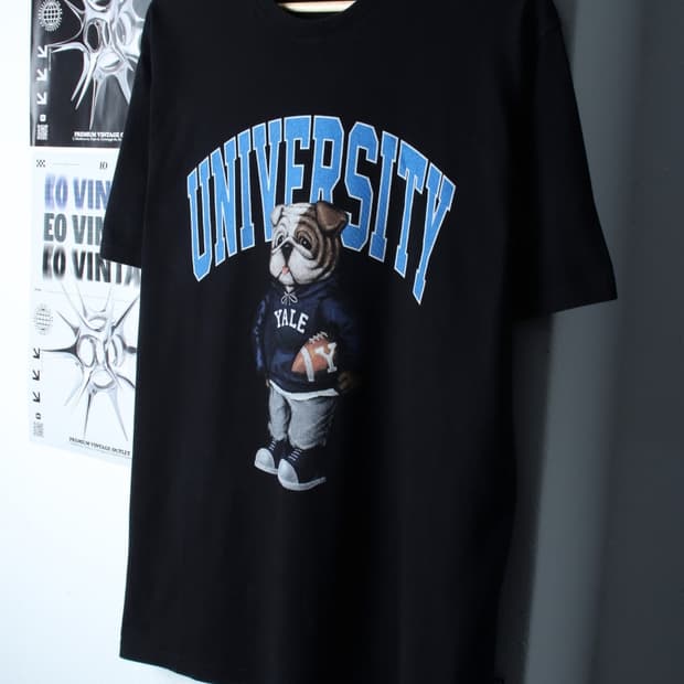 (L-XL) 예일 반팔 티셔츠 빅로고 불독 블랙 올드스쿨-7B59