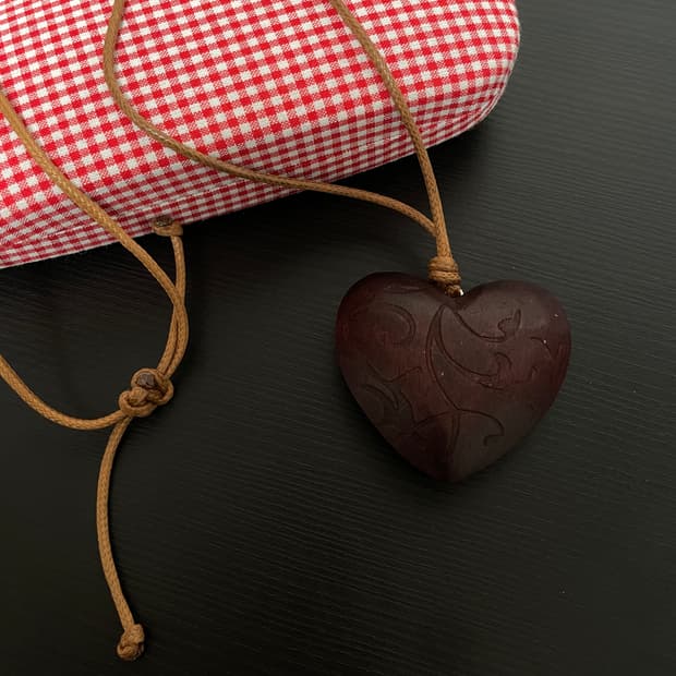 빈티지 페어리 모리 우드 하트 목걸이