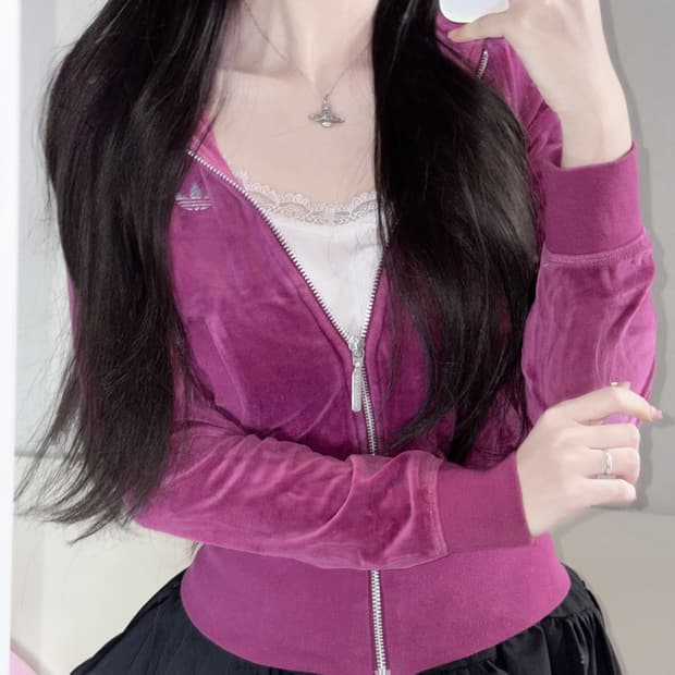 아디다스 벨벳 벨루아 와인 퍼플 핑크 슬림핏 후드집업 85