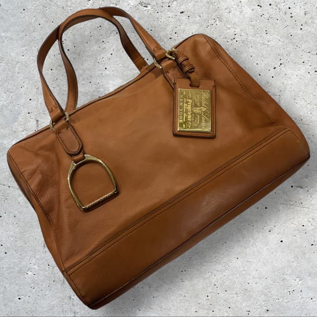 폴로랄프로렌 브라운 레더 숄더 토트백 가방