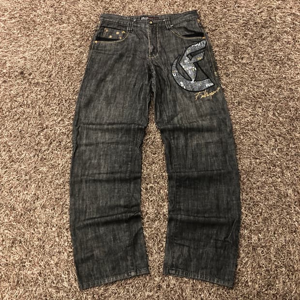 32 후부 올드스쿨 흑청 워싱 힙합 데님 팬츠