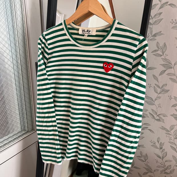 꼼데가르송 플레이 그린 스트라이프 긴팔티