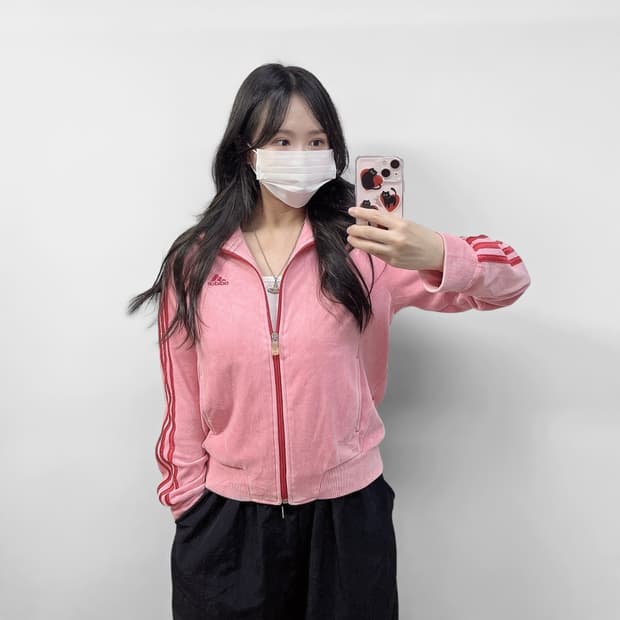 아디다스 핑크 벨벳 트랙탑 져지