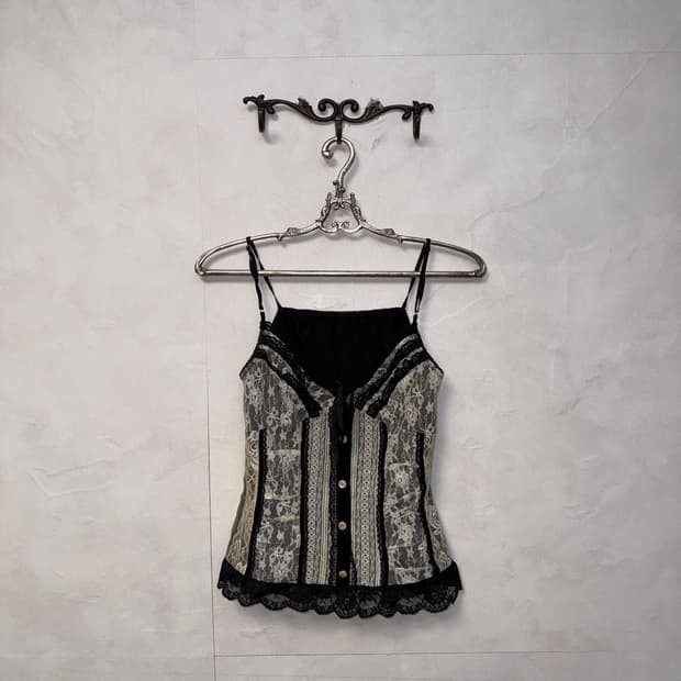 Black&white lace shirring button 슬리브리스