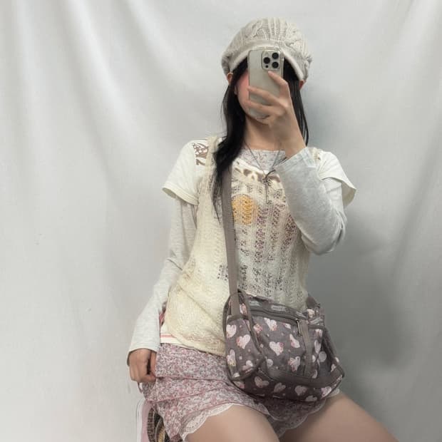 레스포삭 플라워 하트 패턴 크로스 백