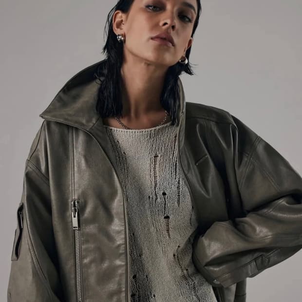 트리밍버드 Bold Zip High-Neck Leather Jacket 