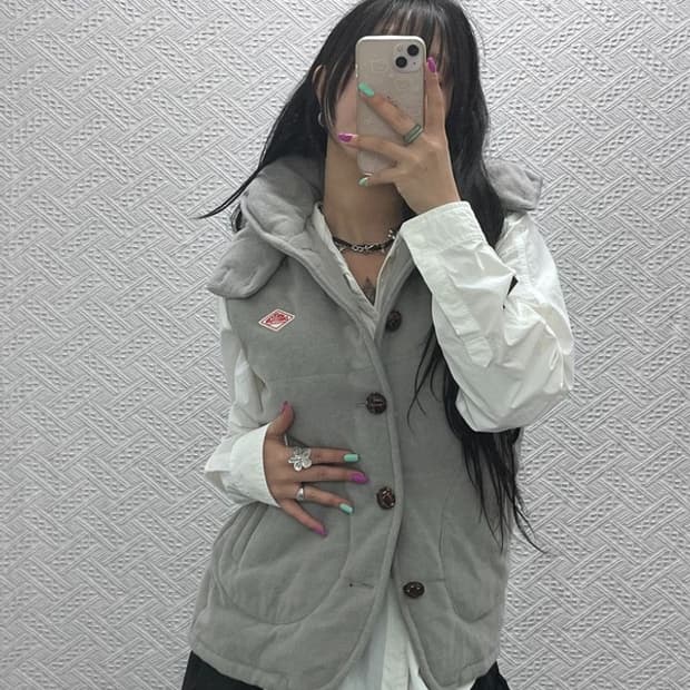 단톤 빈티지 폭닥 여리 울 후드 패딩 조끼 40 C07266