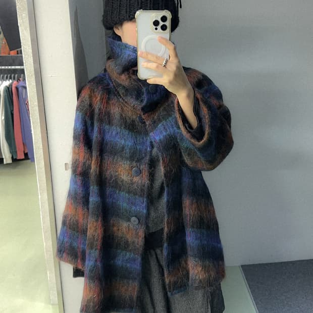 micmac mohair wool check highneck coat