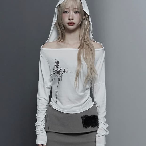 에트오소메 레터링 후디 슬림핏 롱슬리브 탑