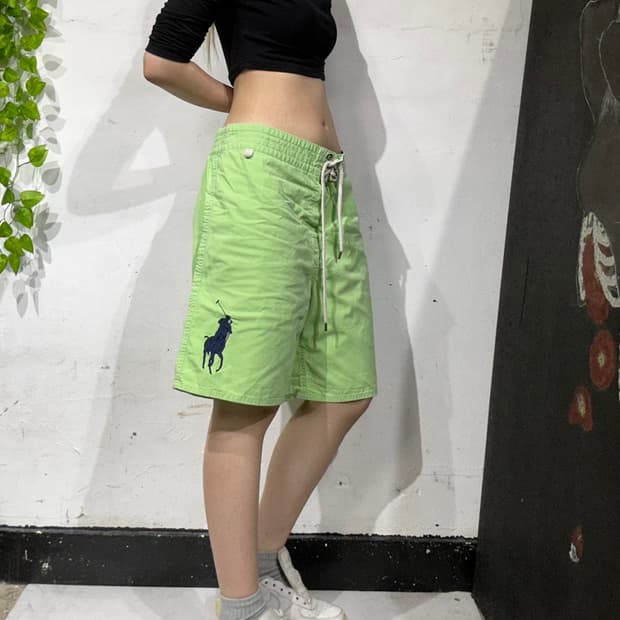 폴로 빅 포니 라임 그린 스윔 팬츠 버뮤다 반바지 M