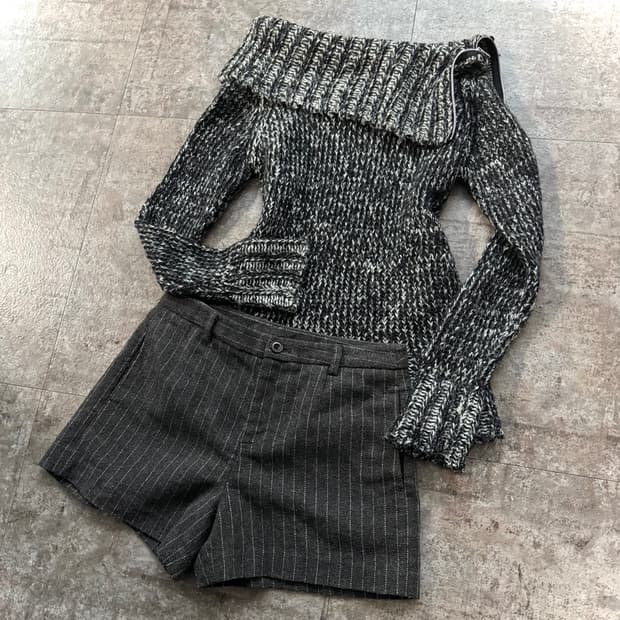 넥 지퍼 오프숄더 니트 울 쇼츠 2pcs SET