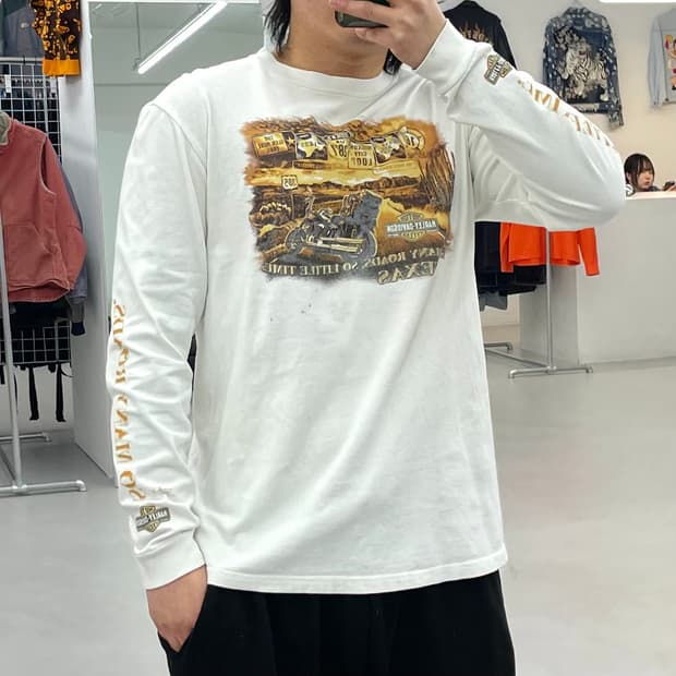 할리데이비슨 00s 텍사스 바이크 프린팅 빈티지 롱슬리브 화이트