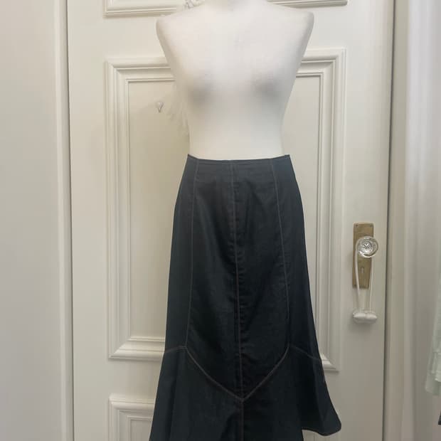 indi denim stitch point flare skirt