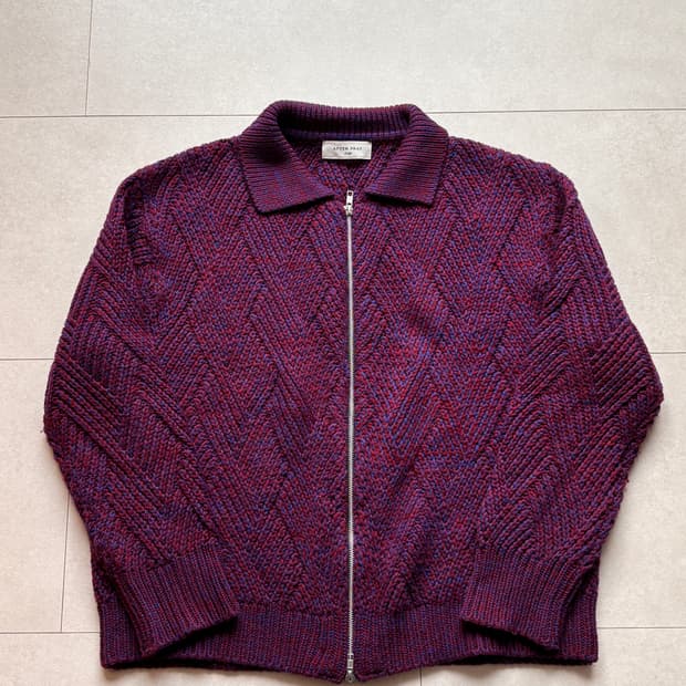 Wool Blend Purple Knit Zipup Cardigan L