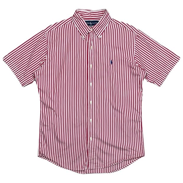 폴로랄프로렌 레드-화이트 스트라이프 패턴 반팔 버튼 다운셔츠 M