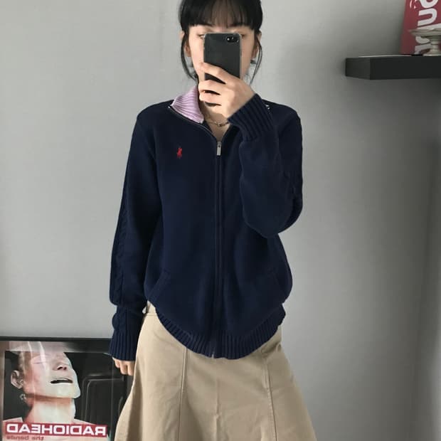 폴로 랄프로렌 포니 로고 네이비 니트 집업