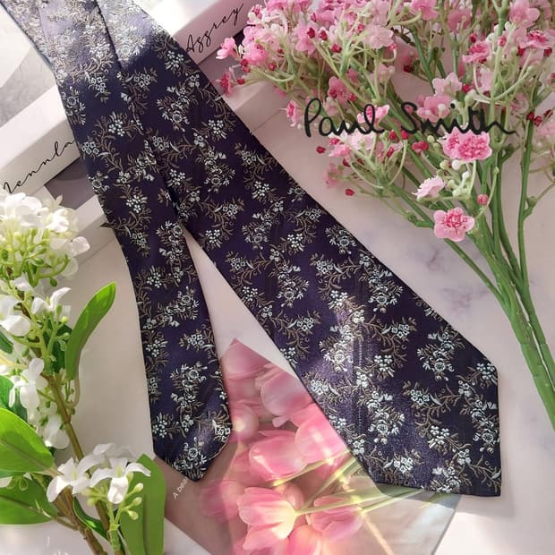 폴스미스 실크 네이비 플라워 자카드 넥타이 8.5cm A+등급 K1406