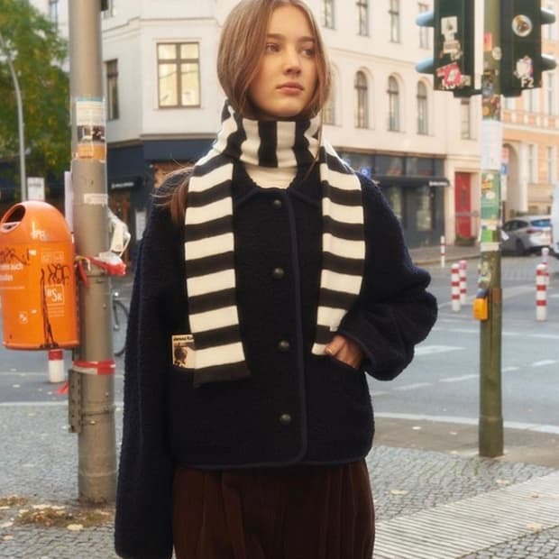 어랜 스트라이프 롱 페티트 머플러 목도리 아이보리