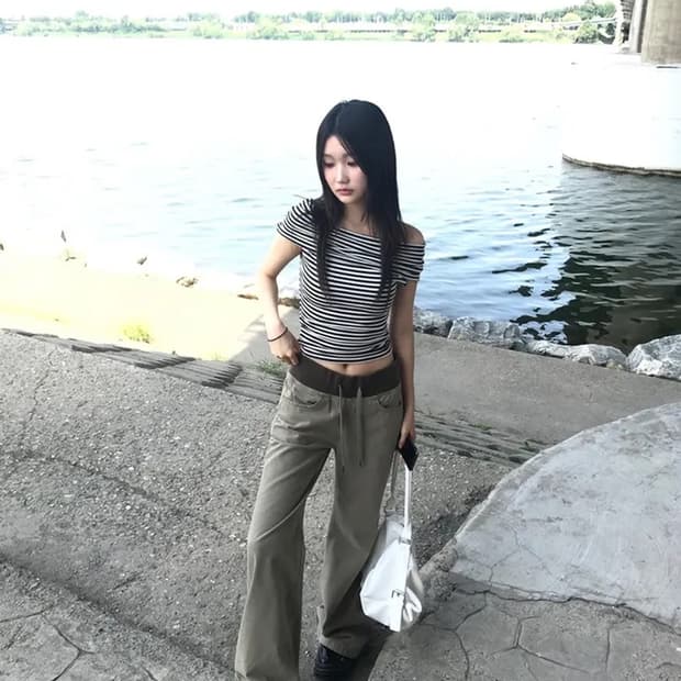 y2k 백포켓 카고 밴딩 로우라이즈 밴딩 롱팬츠 부츠컷 핀터깔