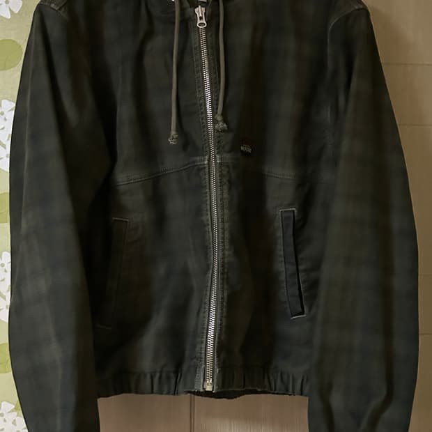 (m) 스투시 언라인드 플레이드 워크 자켓 올리브