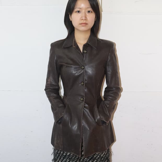 엠포리오 아르마니 00AW 레더 자켓 브라운