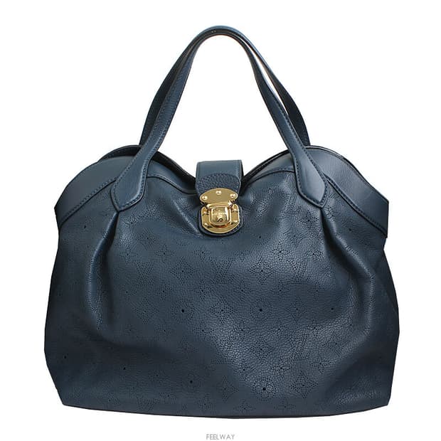 루이비통 마히나 금장 틸블루 토트백