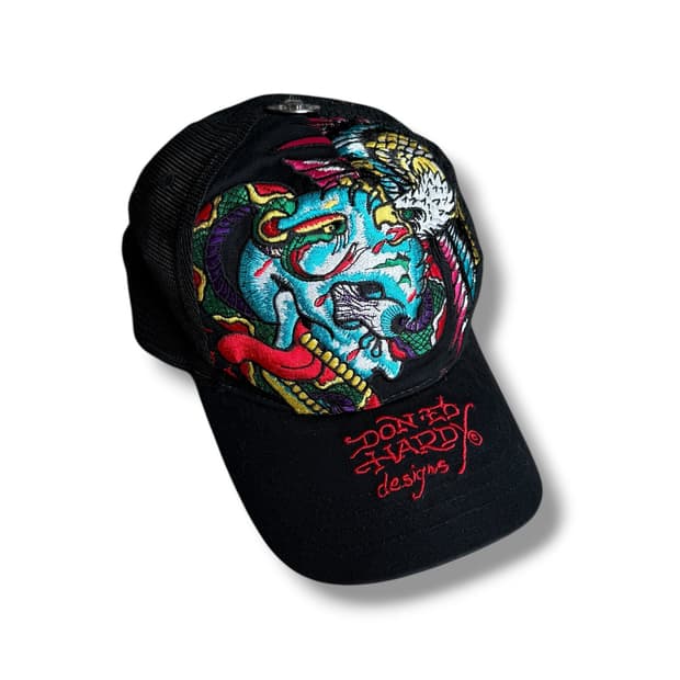 에드 하디 블랙 자수 메쉬캡