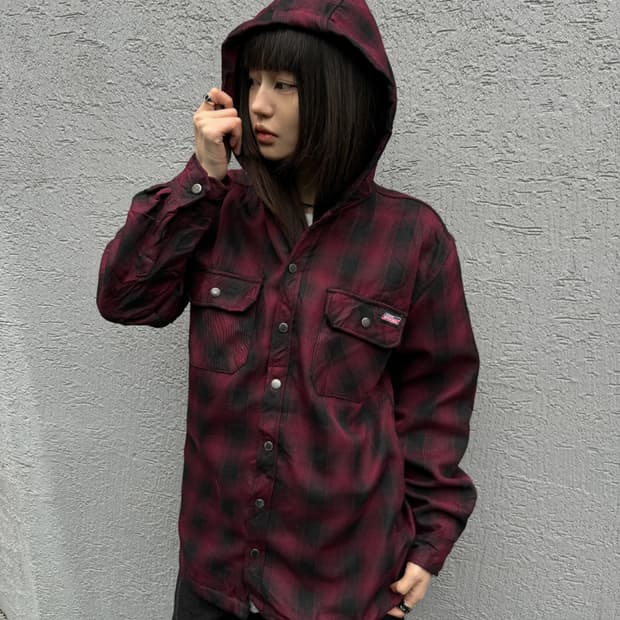 90s Dickies Plaid Hooded Shirt Jacket