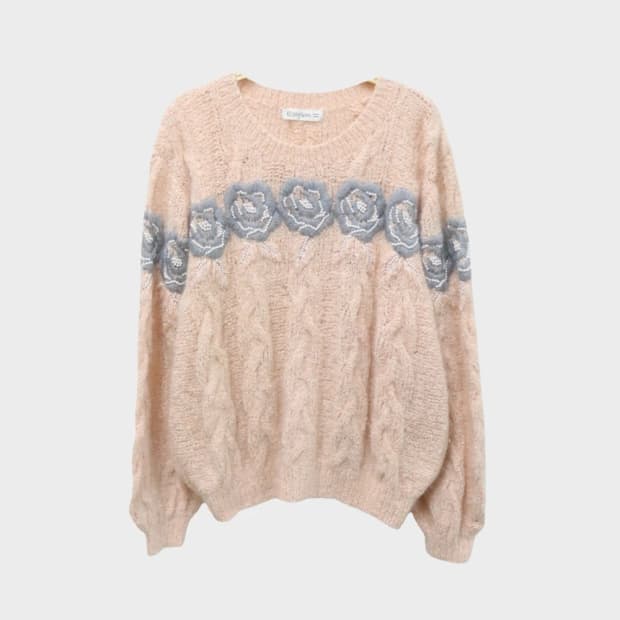 COSTA SERA 그레이 플라워 자수 울 혼방 니트 60760