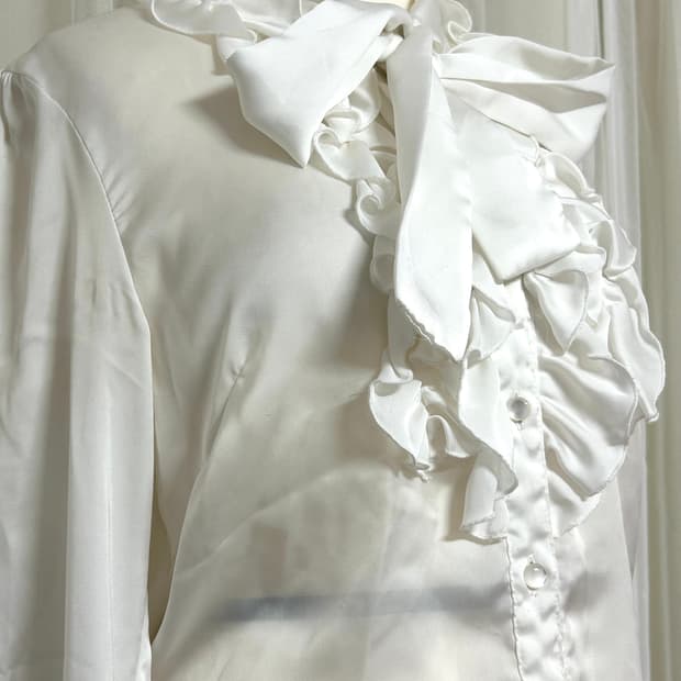 Midori k plan 쉬폰 러플 리본 블라우스셔츠