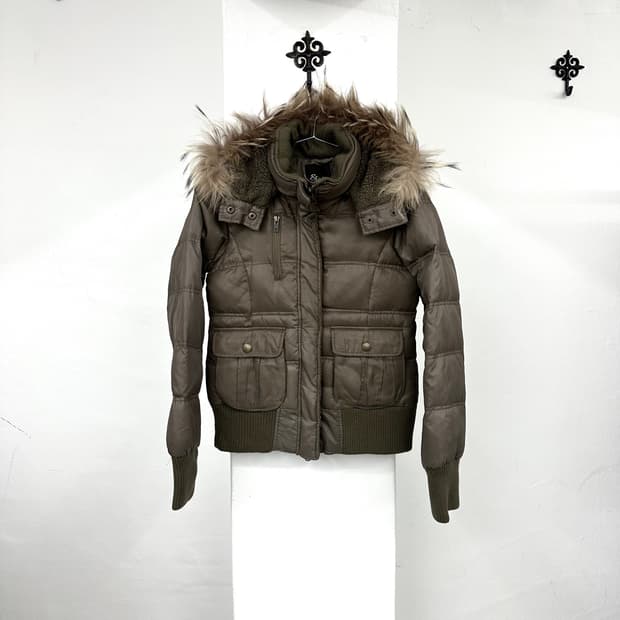 Khaki brown fur down jacket