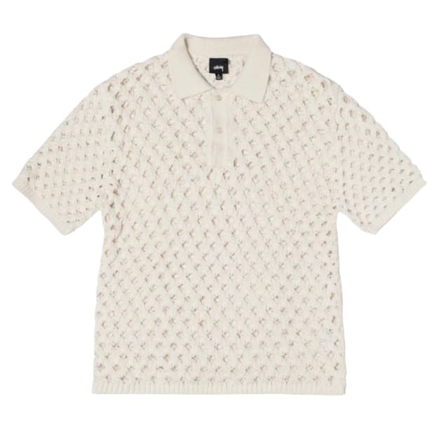 스투시 빅 메쉬 폴로 스웨터 아이보리