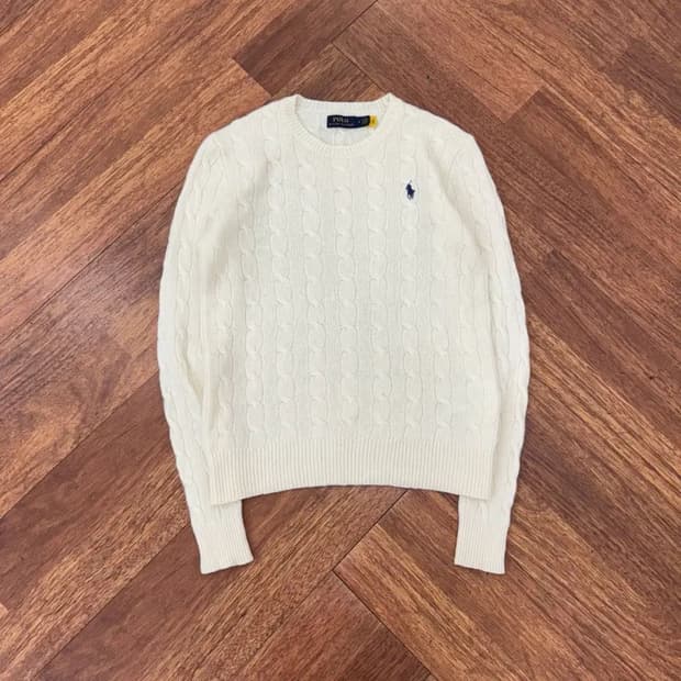 여성용 M 폴로 랄프로렌 캐시미어 케이블 라운드 니트