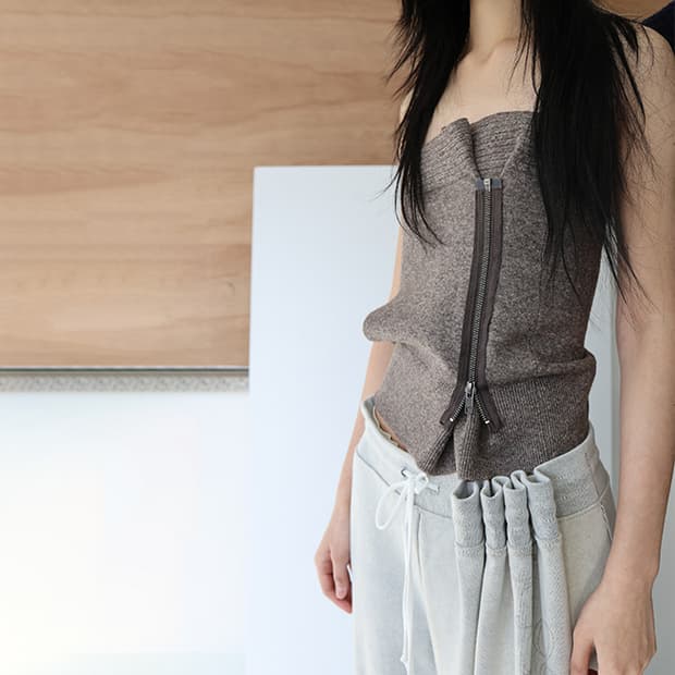 Zip knit tube top (soft terracotta)