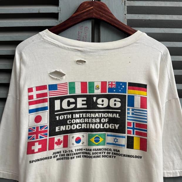 [XL]90's USA 빈티지 데미지 네셔널 플래그 프린팅 티셔츠