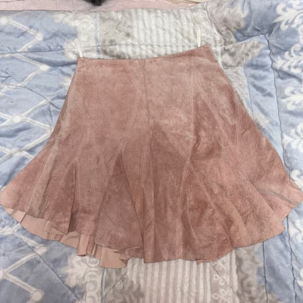 빈티지 핑크 스웨이드 미디스커트 A라인 