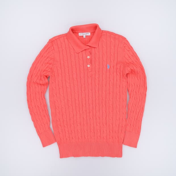 [M] US 폴로 여성 케이블 카라 니트 스웨터 코랄 3807