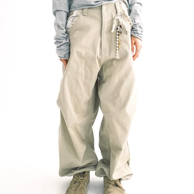 반택포) 샵페어리 cut off cotton maxi pants