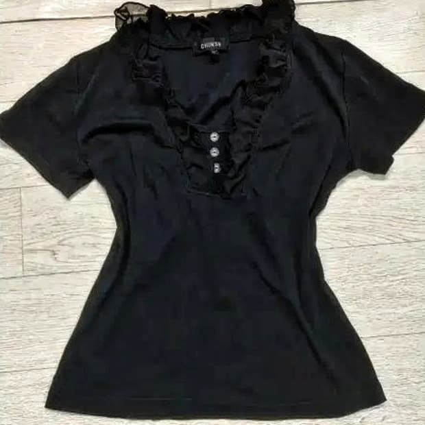 빈티지 반팔프릴티셔츠 y2k공겜여주긱시크헤이세이로맨틱갸루로걀탑히메갸루펑크