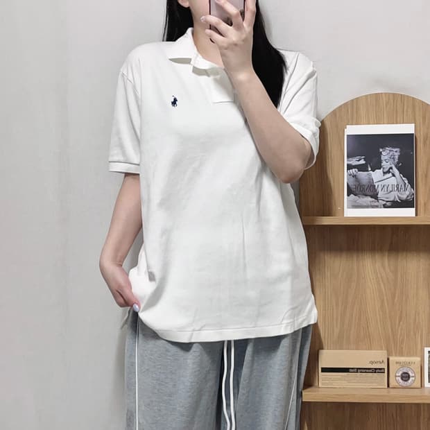[정품] 폴로 화이트 / 네이비포니 반팔카라티 [ M ]