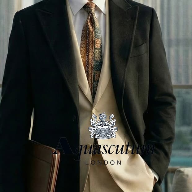 아쿠아스큐텀 실크 브라운 기하 넥타이 9.6cm A+등급 A19308
