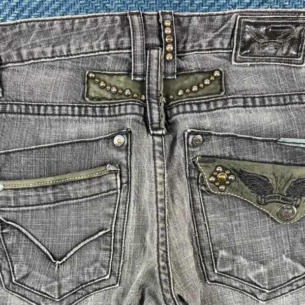 [Robin's Jean] 로빈스진 데님 팬츠 - 그레이 워싱 & 스터드