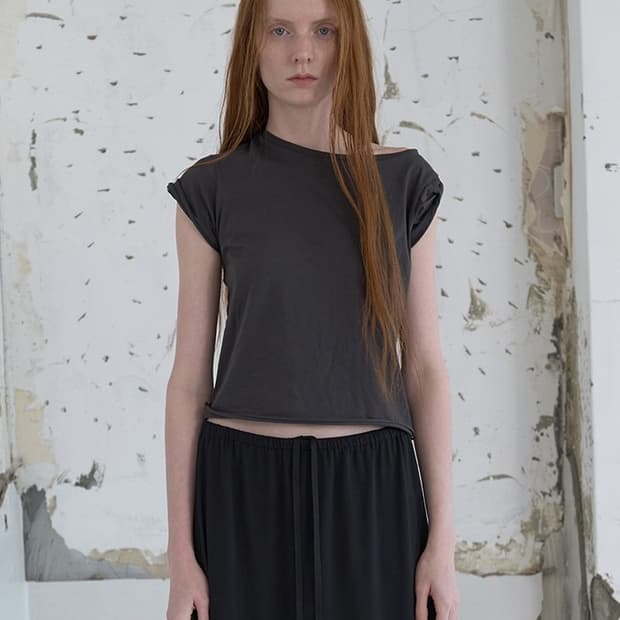 리포스 Unbal Roll-up T-Shirts (Charcoal)