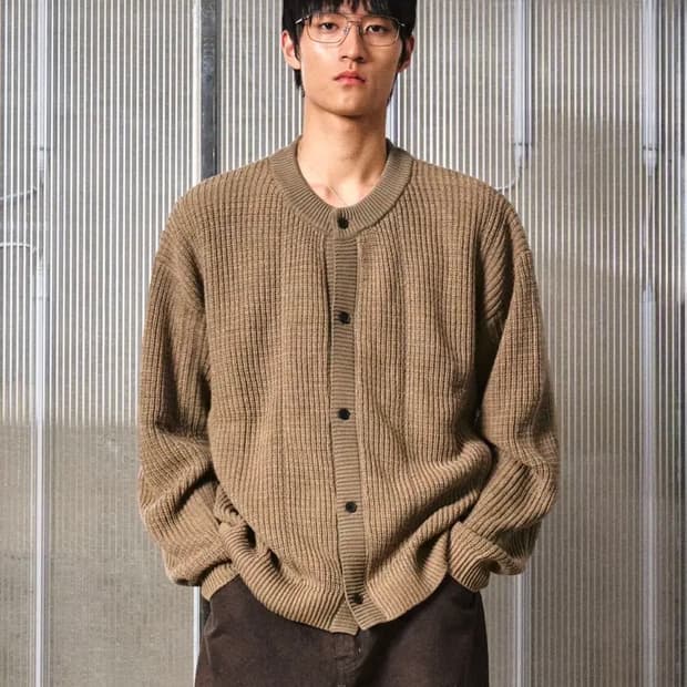 엘무드 톤온톤 트위드 라운드넥 가디건 진저 48